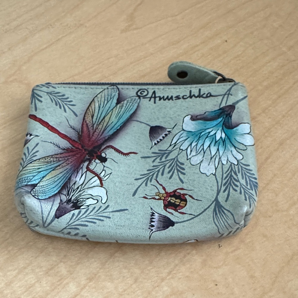 Anuschka Dragonfly and Floral Art Coin Pouch